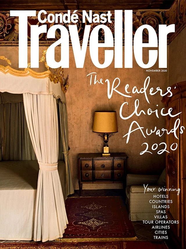 Cover of Conde Nast Traveller UK magazine, October 2020 issue, luxury fashion feature