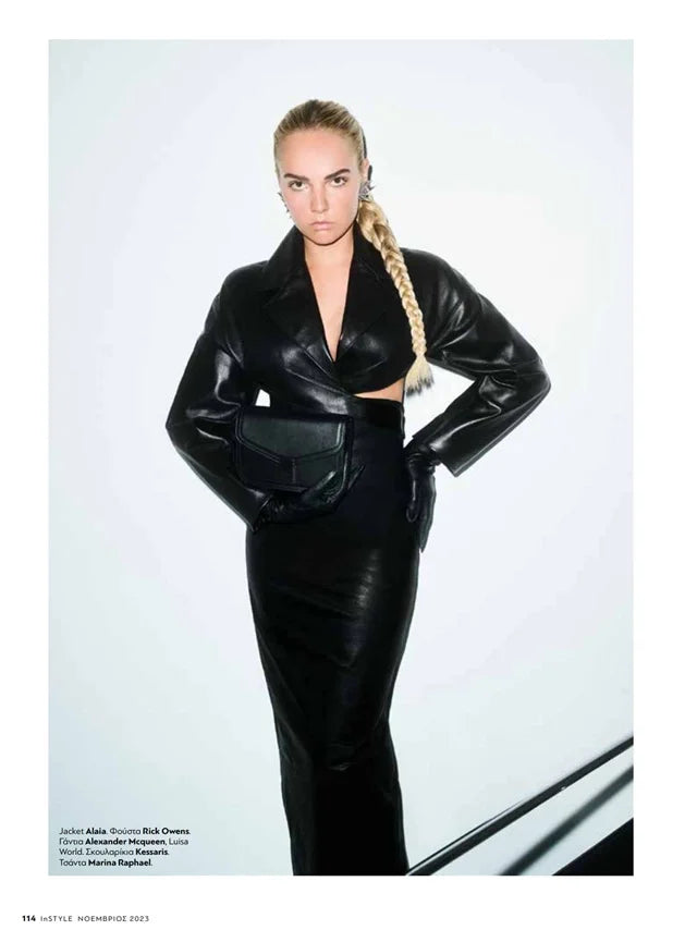 Page from the November 2023 issue of InStyle Greece magazine featuring: an interview with the designer Marina Raphael, Marina's personal style and vision