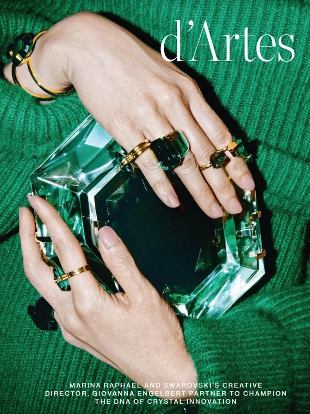 Page from the December 2021 issue of Emirates Woman magazine featuring: the Marina Raphael Lucent Clutch Handbag
