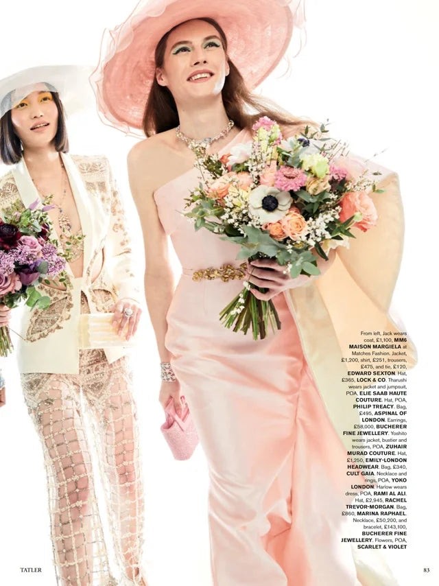 Page from the June 2023 issue of Tatler UK magazine featuring: the Marina Raphael Evangelie in Rose Crystal Handbag