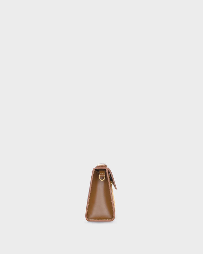 ATHENA IN NATURAL RAFFIA AND CARAMEL LEATHER