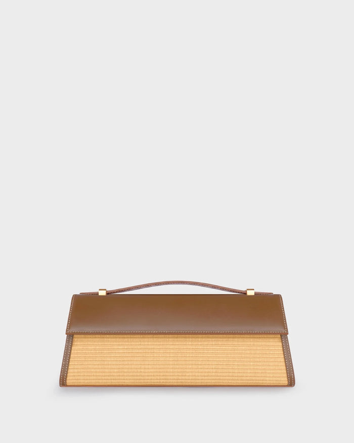 ATHENA IN NATURAL RAFFIA AND CARAMEL LEATHER