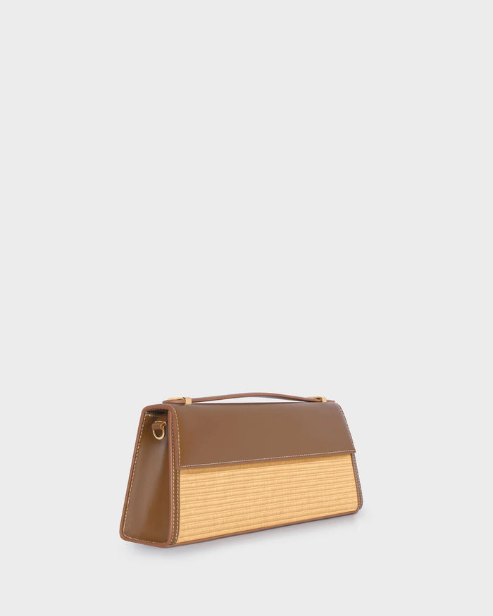 ATHENA IN NATURAL RAFFIA AND CARAMEL LEATHER
