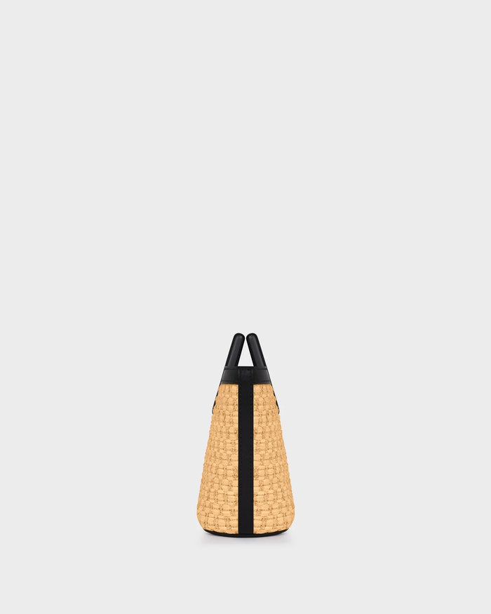 BABY RIVIERA IN NATURAL RAFFIA AND BLACK LEATHER