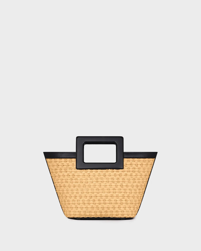BABY RIVIERA IN NATURAL RAFFIA AND BLACK LEATHER