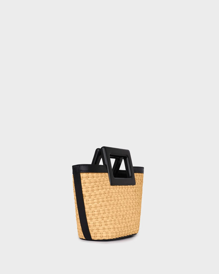 BABY RIVIERA IN NATURAL RAFFIA AND BLACK LEATHER