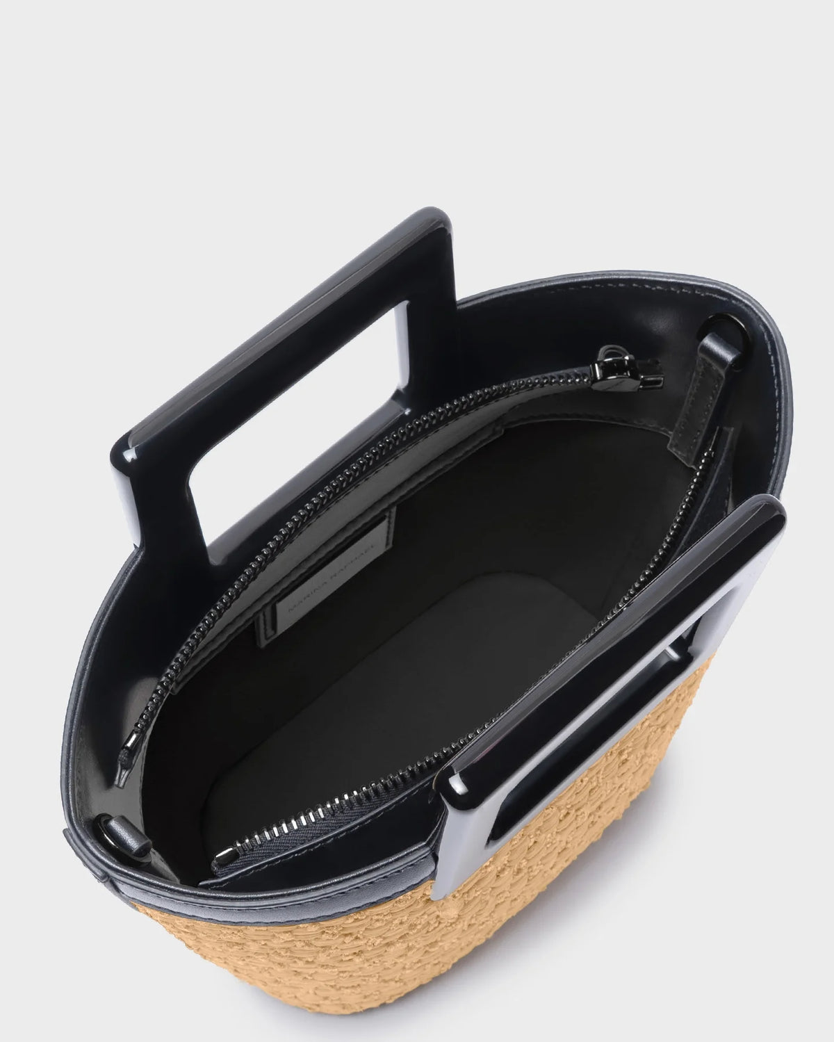 BABY RIVIERA IN NATURAL RAFFIA AND BLACK LEATHER