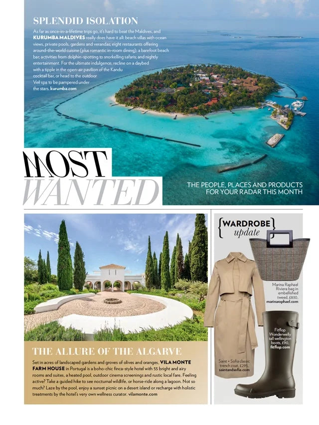 Page from the October 2020 issue of Conde Nast Traveller UK magazine featuring: the Marina Raphael Riviera in Tweed and Crystal
