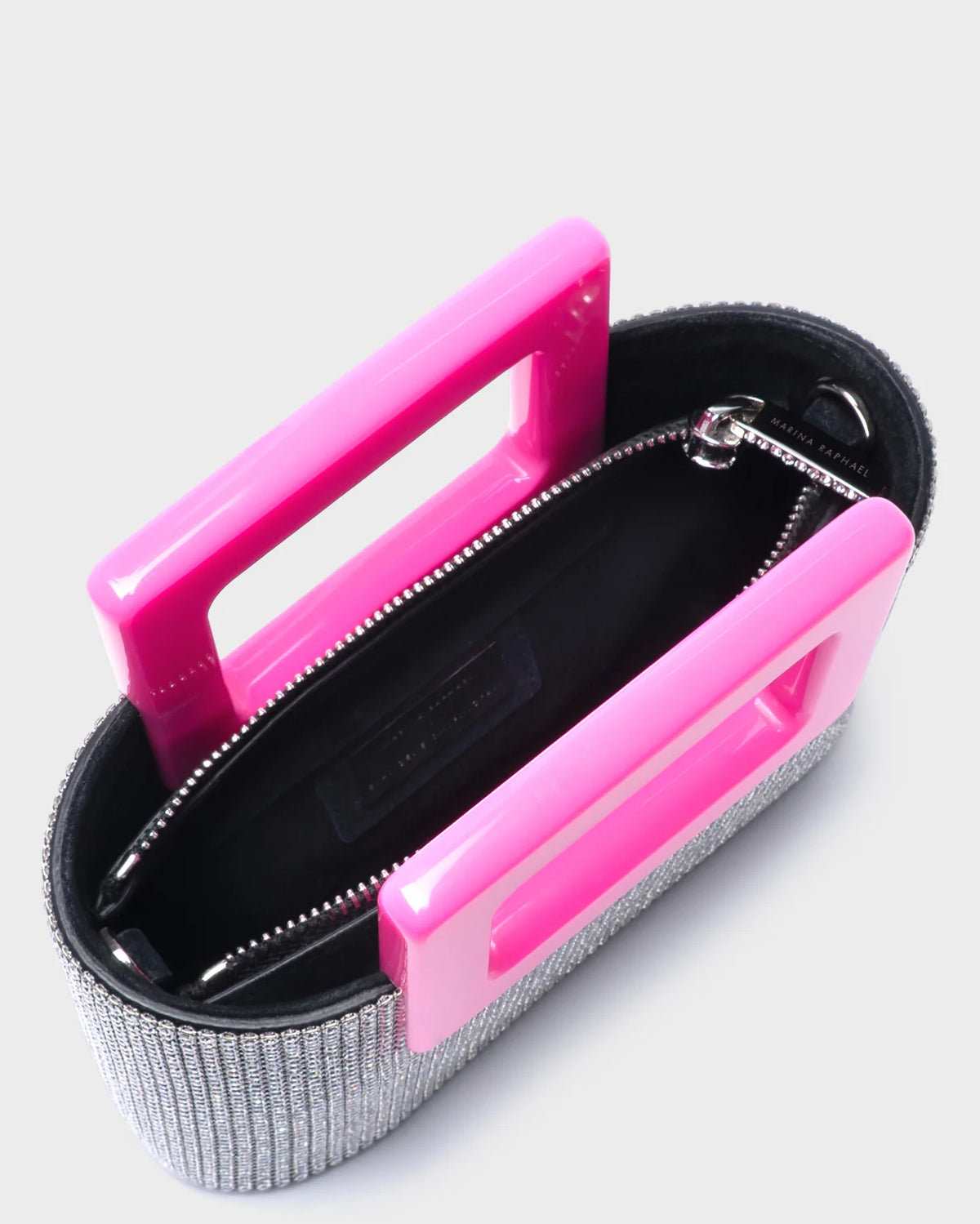 EVANGELIE IN SILVER CRYSTAL AND FLUORESCENT PINK