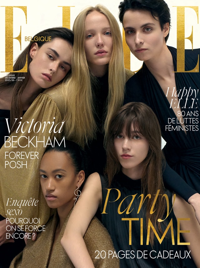 Cover of ELLE Belgium magazine, December 2025 / January 2026 issue, luxury fashion feature