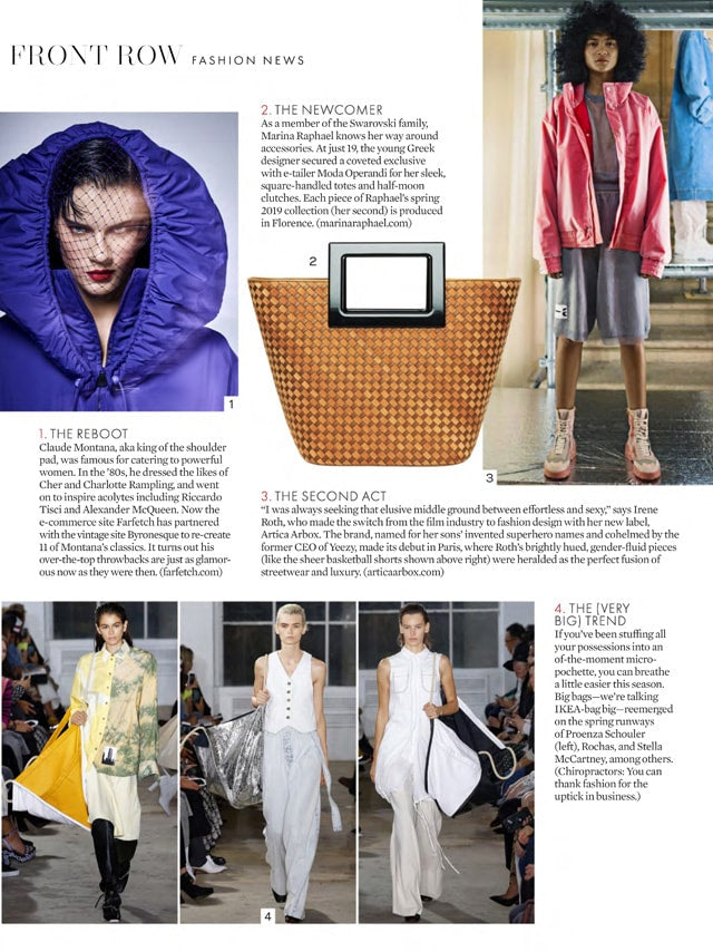 Page from the March 2019 issue of ELLE US magazine featuring: the Marina Raphael Riviera Handbag in Terracotta Woven Leather