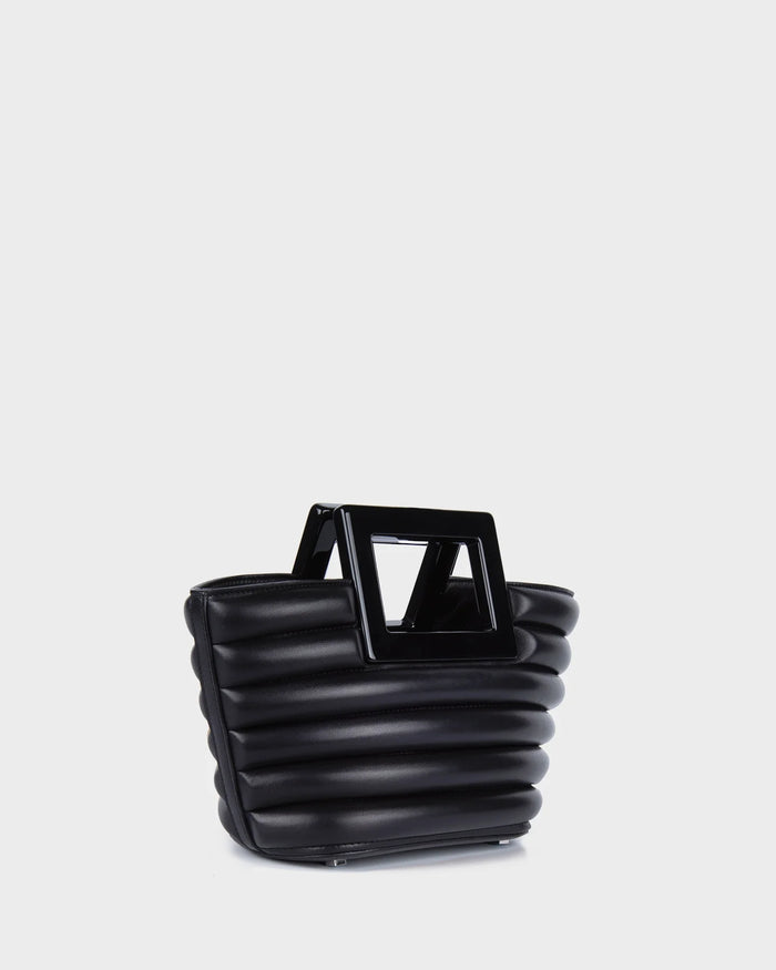Micro Riviera In Black Quilted Leather three quarters view
