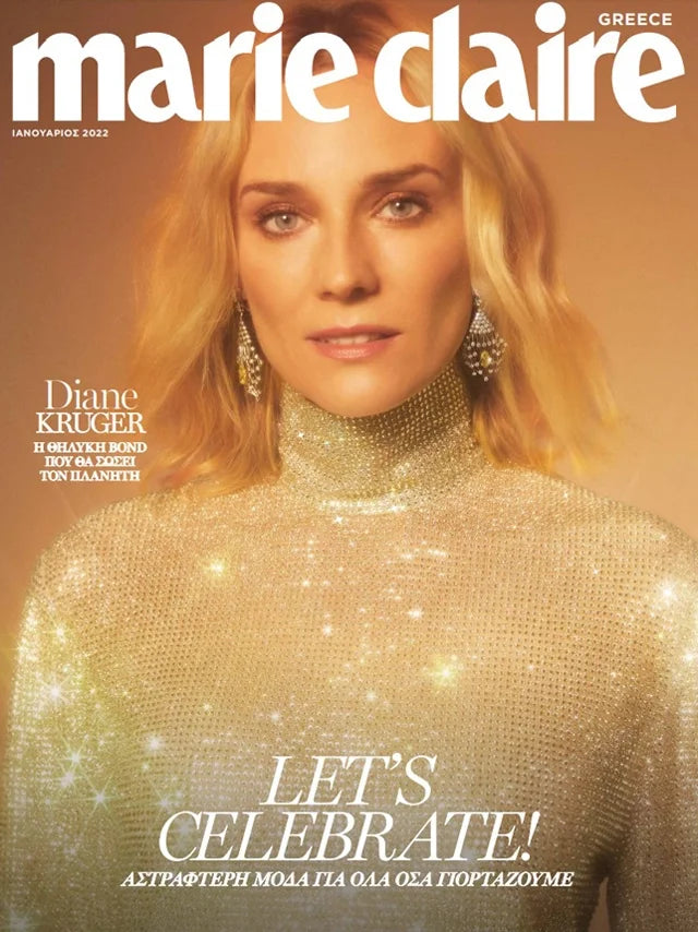 Cover of Marie Claire Greece magazine, January 2022 issue, luxury fashion feature