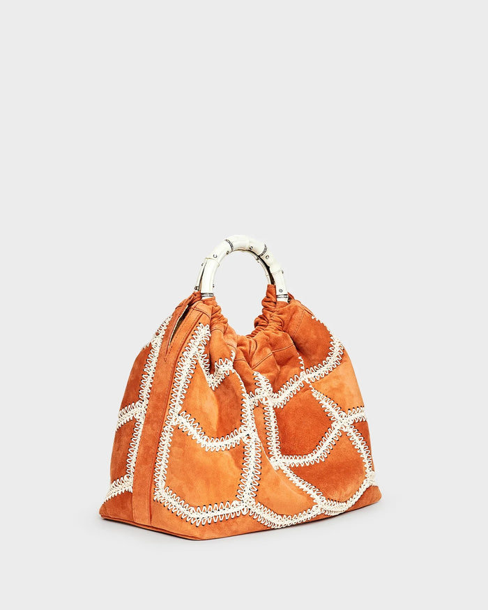 Sienna In Terracotta Crochet Suede three quarters view