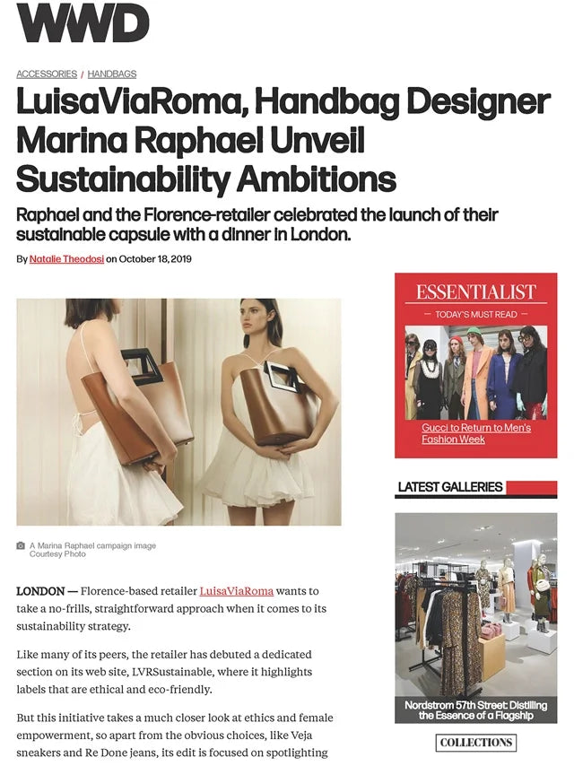 Page from the October 2019 issue of Women's Wear Daily magazine featuring: the Marina Raphael brand