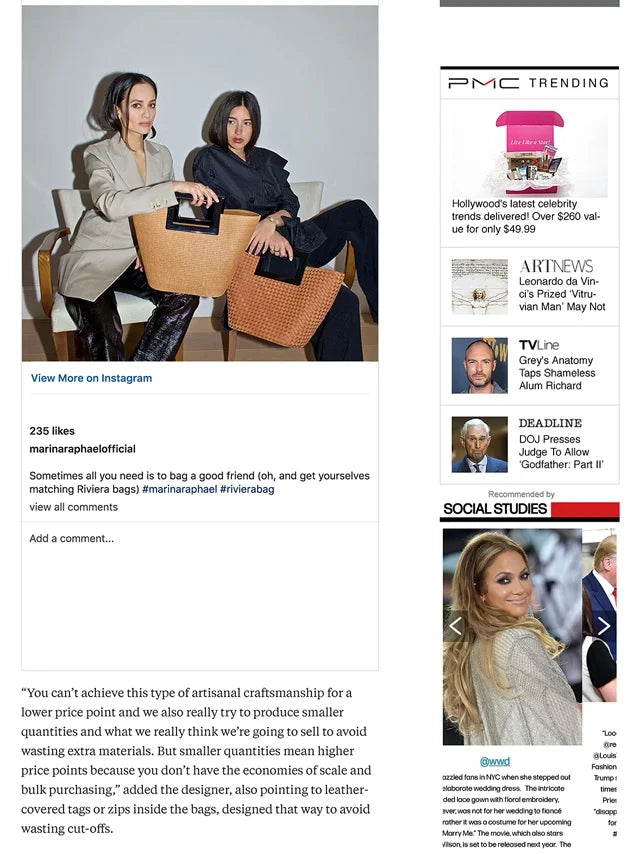Page from the October 2019 issue of Women's Wear Daily magazine featuring: the Marina Raphael brand