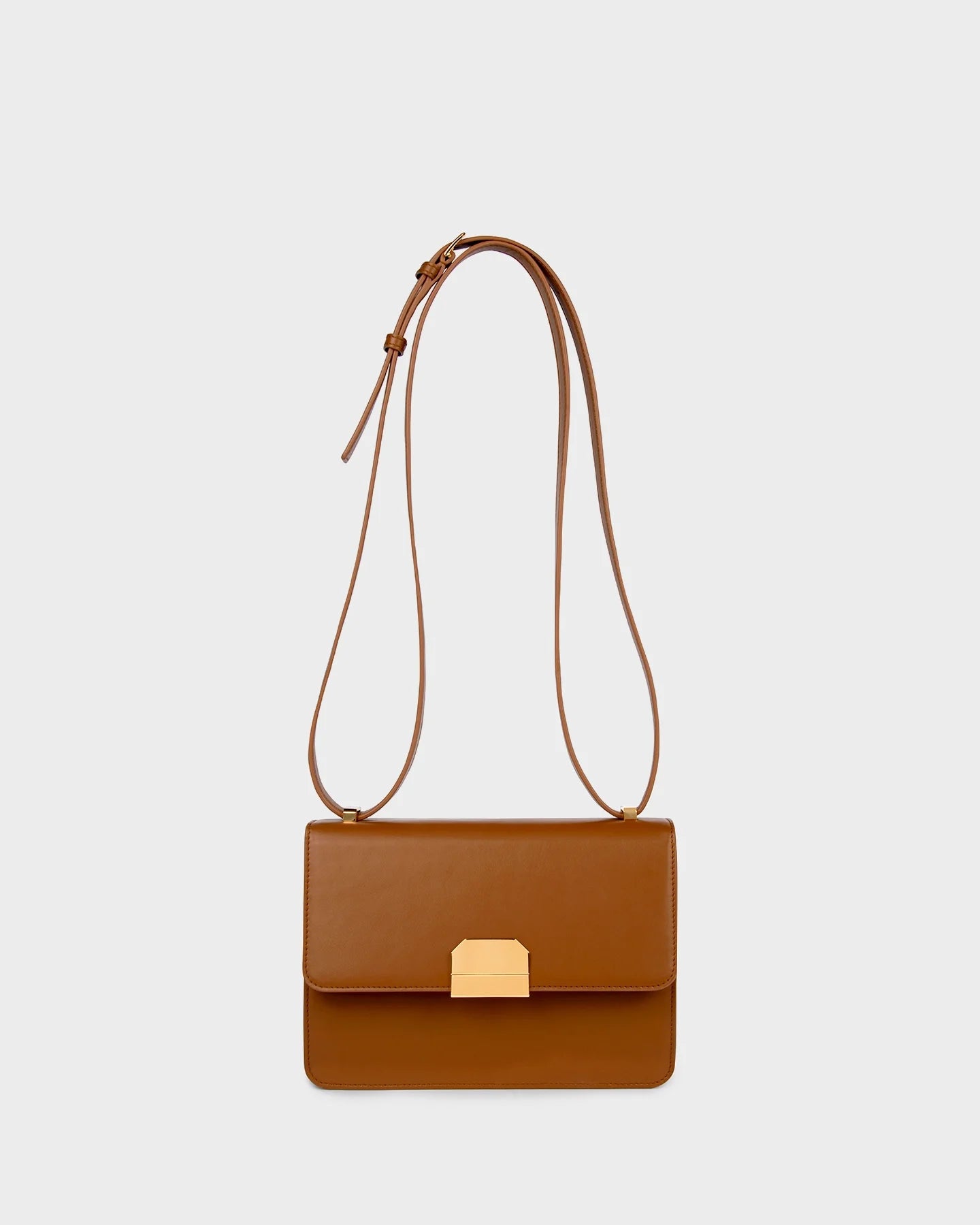 Alex In Caramel Leather straight view with strap