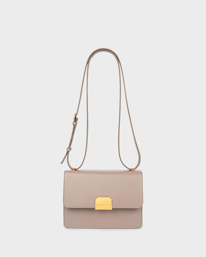 Alex In Taupe Leather straight view with strap