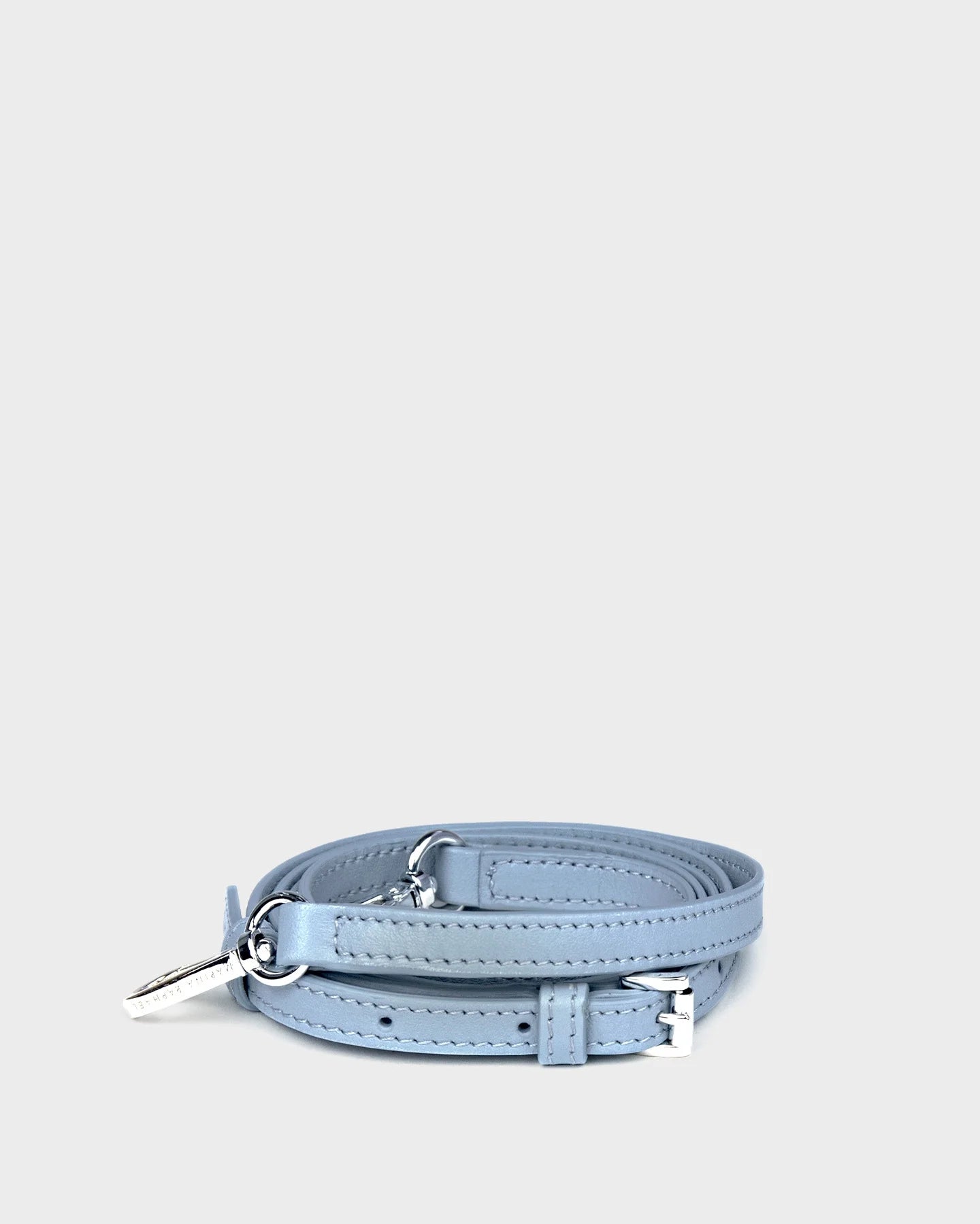Thin, adjustable, blue, napa leather strap with silver hardware