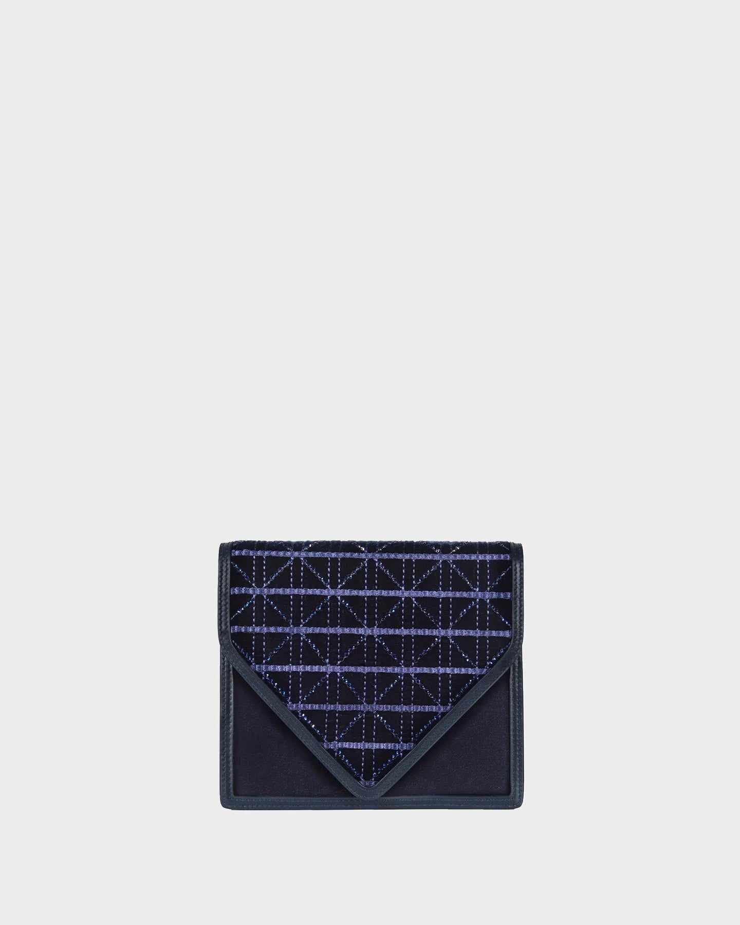Alexa In Navy Embroidered Velvet and Crystal straight view