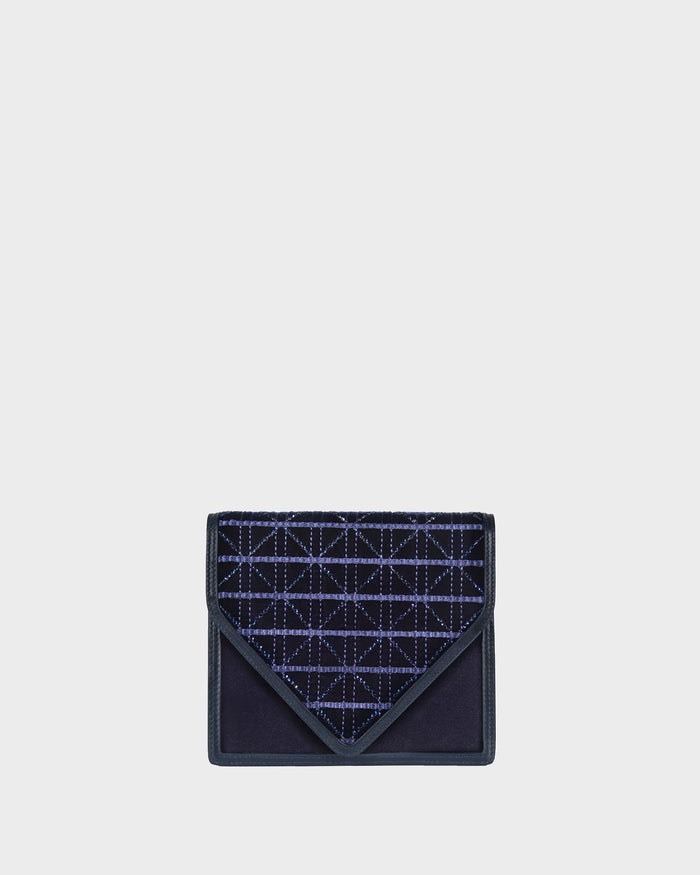 Alexa In Navy Embroidered Velvet and Crystal straight view