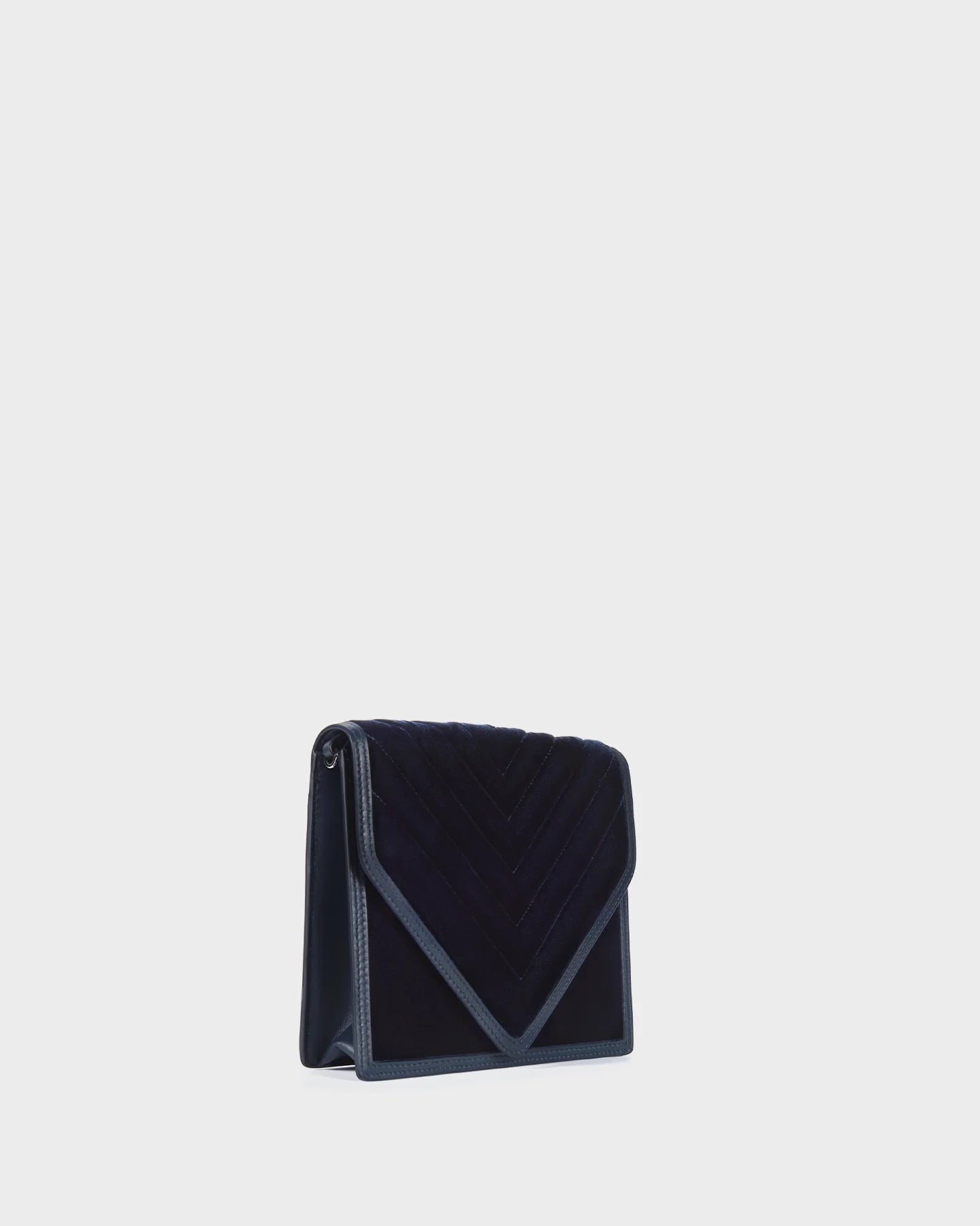Alexa In Navy Quilted Velvet three quarters view