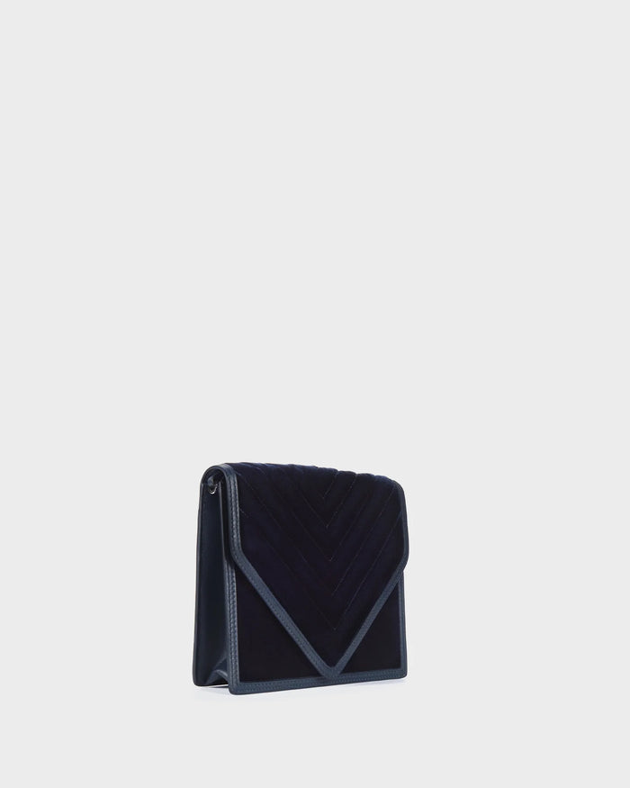 Alexa In Navy Quilted Velvet three quarters view