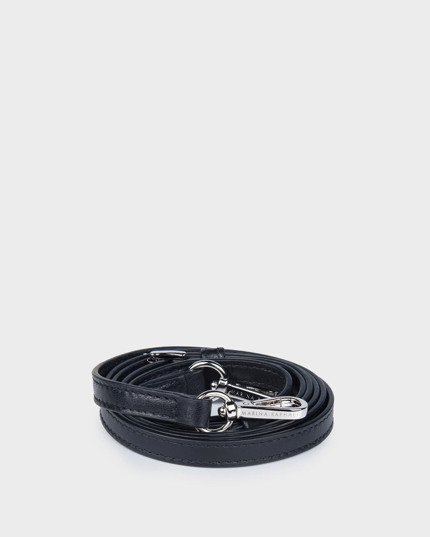 Thin, adjustable, black, napa leather strap with silver hardware
