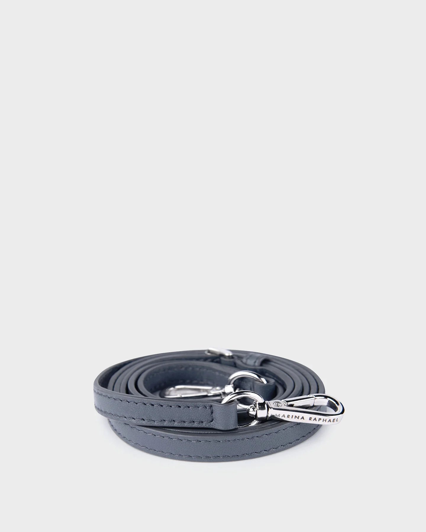 Thin, adjustable, grey, napa leather strap with silver hardware