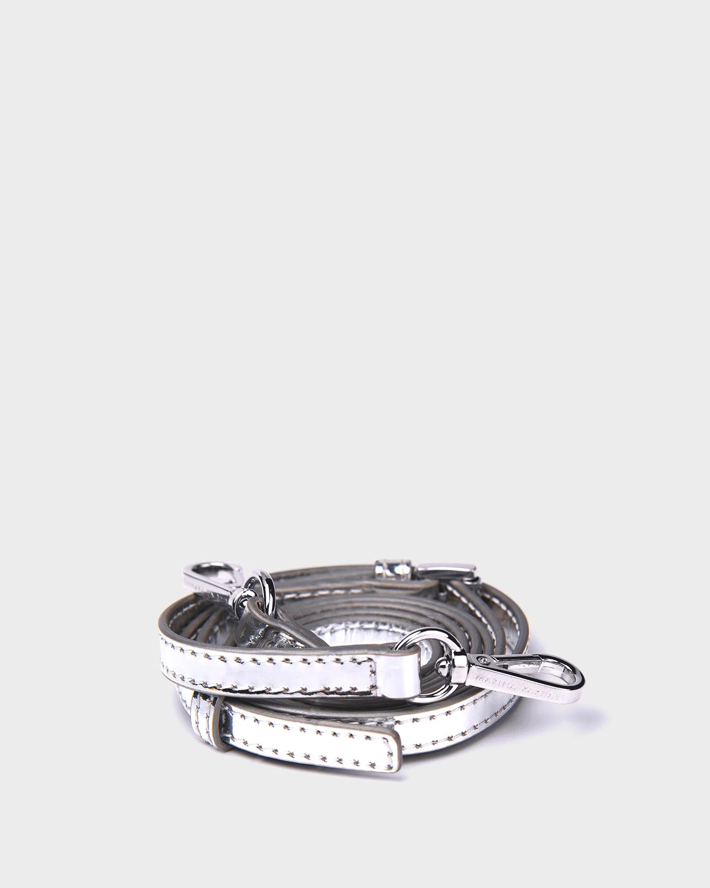 Thin, adjustable, silver, mirror napa leather strap