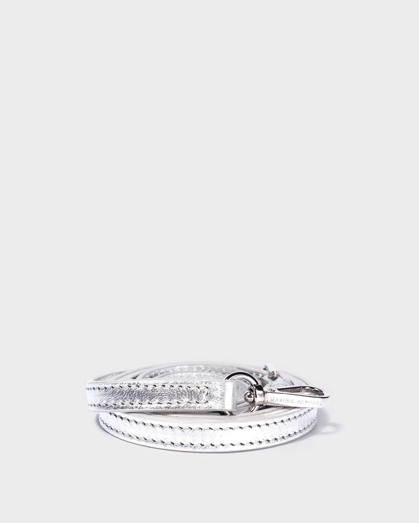 Thin, adjustable, silver, napa leather strap with silver hardware