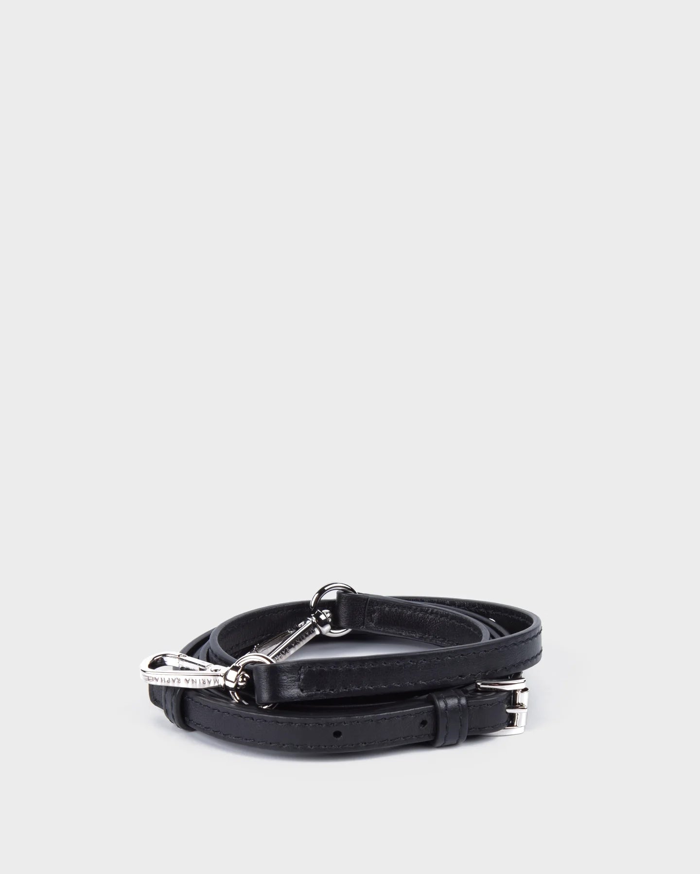 Thin, adjustable, black, napa leather strap with silver hardware
