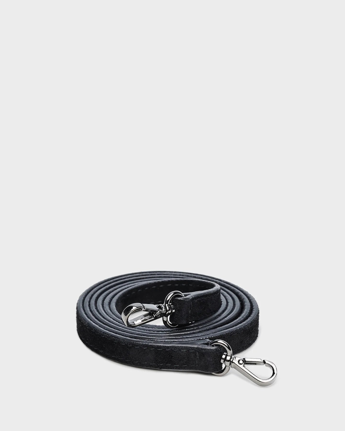 Thick, black, suede leather strap with silver hardware