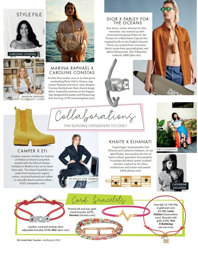 Page from the July/August 2022 issue of Conde Nast Traveller UK magazine featuring: the Caroline Constas x Marina Raphael Collaboration