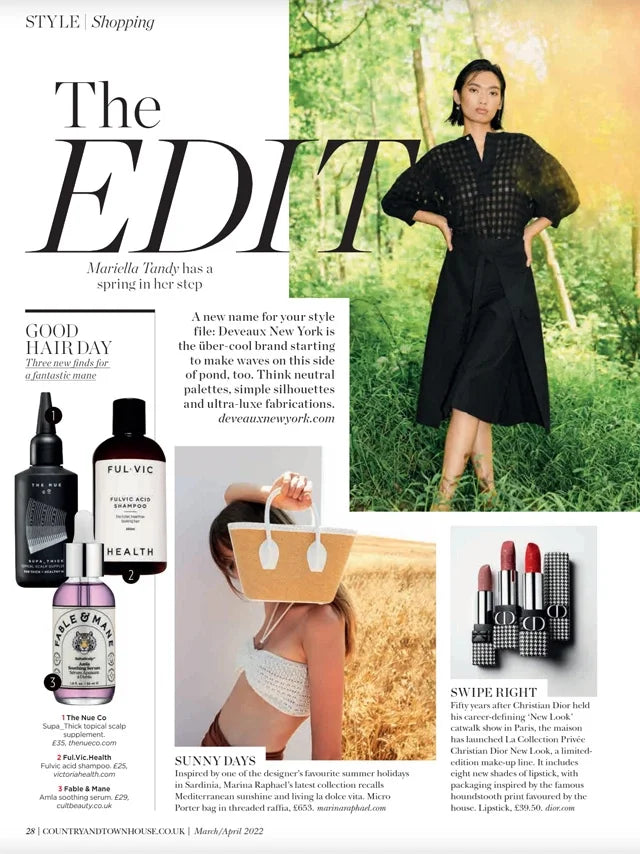 Page from the March/April 2022 issue of Country & Town House magazine featuring: the Marina Raphael Micro Porter in Raffia Handbag