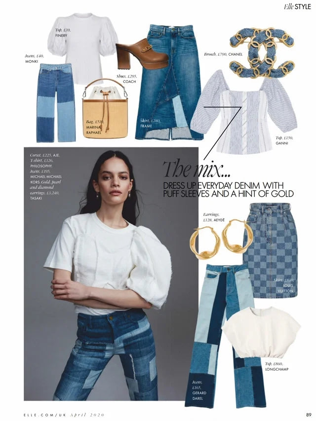 Page from the April 2020 issue of ELLE UK magazine featuring: the Marina Raphael Carina in Raffia
