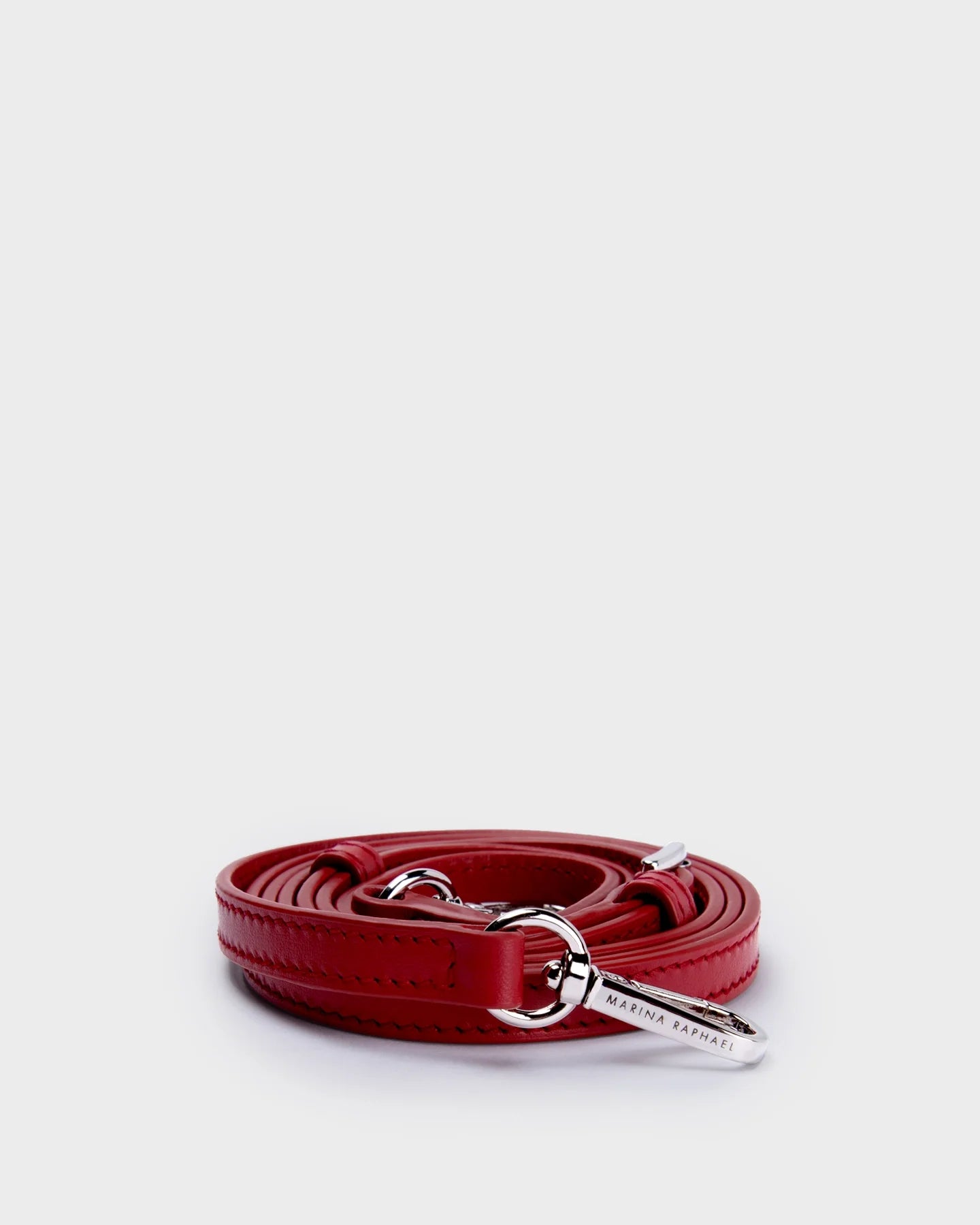 Thin, adjustable, burgundy, napa leather strap with silver hardware