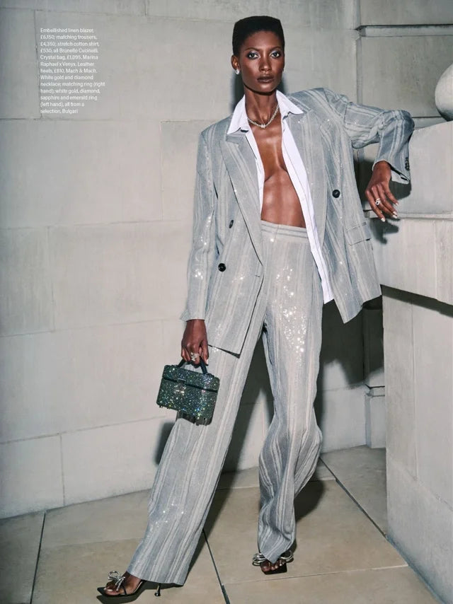 Page from the April 2023 issue of Harper's Bazaar UK magazine featuring: the Marina Raphael Venyx in Black Crystal Handbag