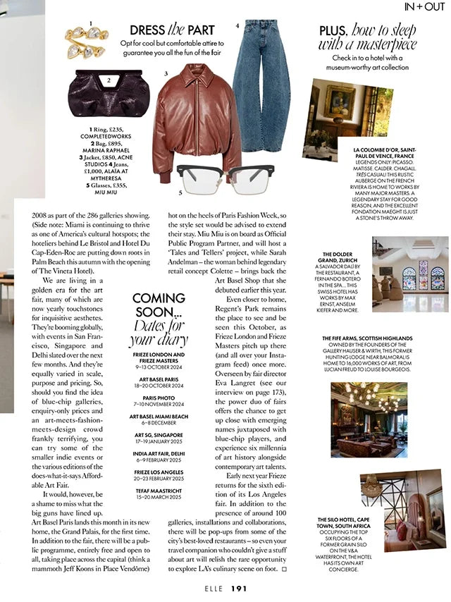 Page from the November 2024 issue of ELLE UK magazine featuring: the Marina Raphael Georgia Micro in Purple Croc-Effect Handbag