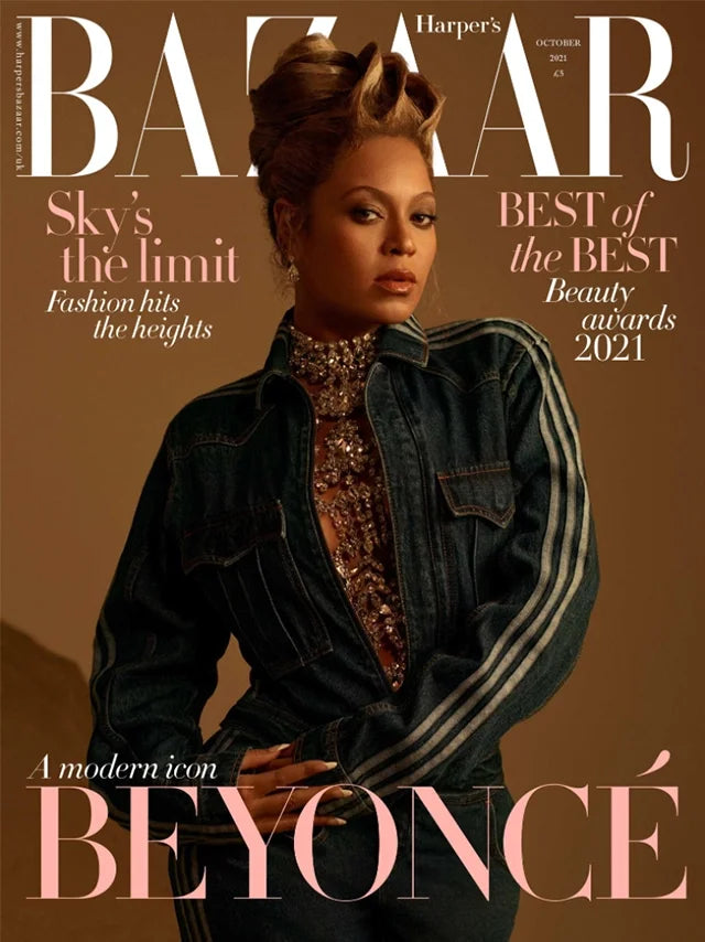 Cover of Harper's Bazaar UK magazine, October 2021 issue, luxury fashion feature