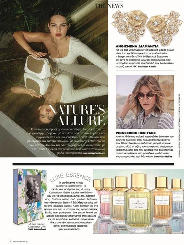 Page from the November 2021 issue of Harper's Bazaar Greece magazine featuring: the Doina x Marina Raphael Collaboration