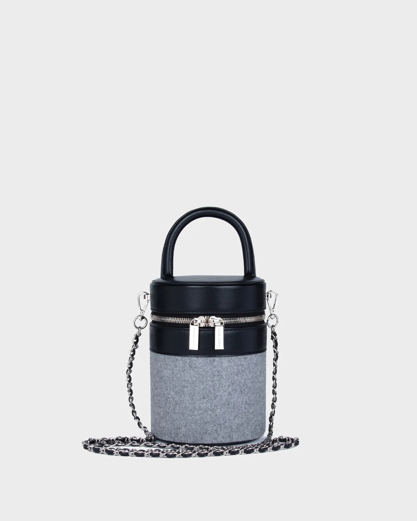 Leah In Grey Wool straight view with chain strap