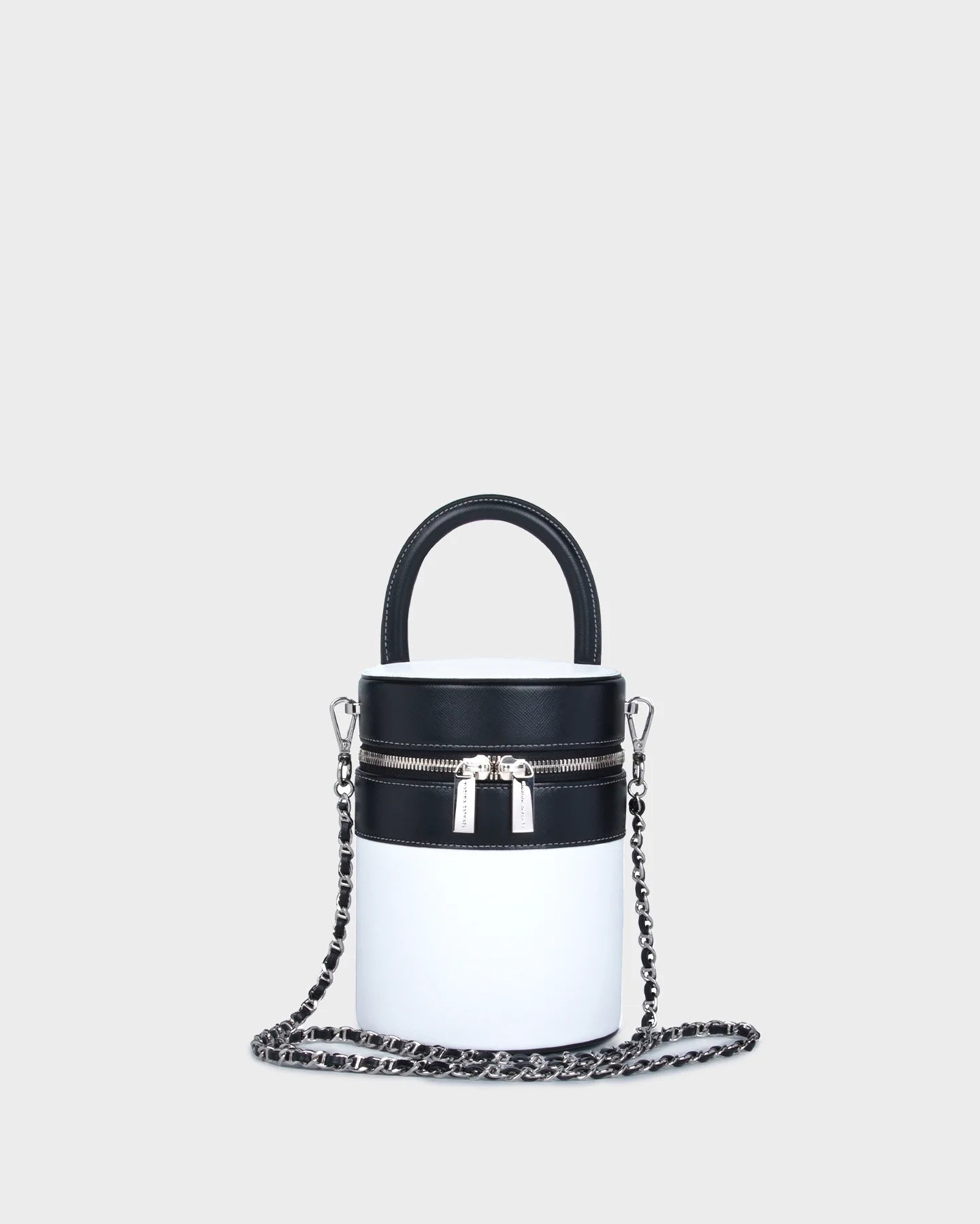 Leah In White Saffiano straight view with chain strap