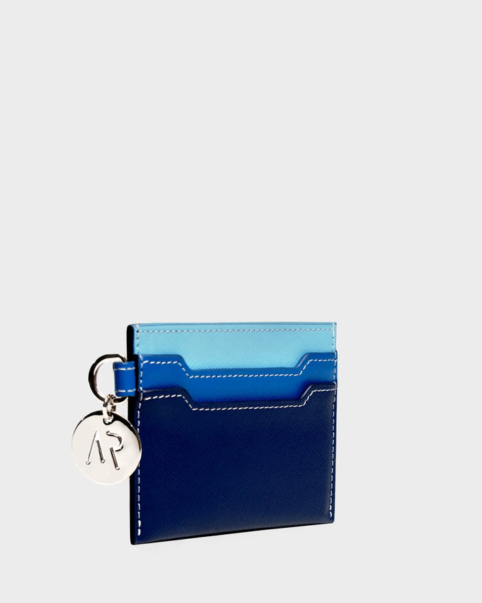 Leather Cardholder In Blue three quarters view