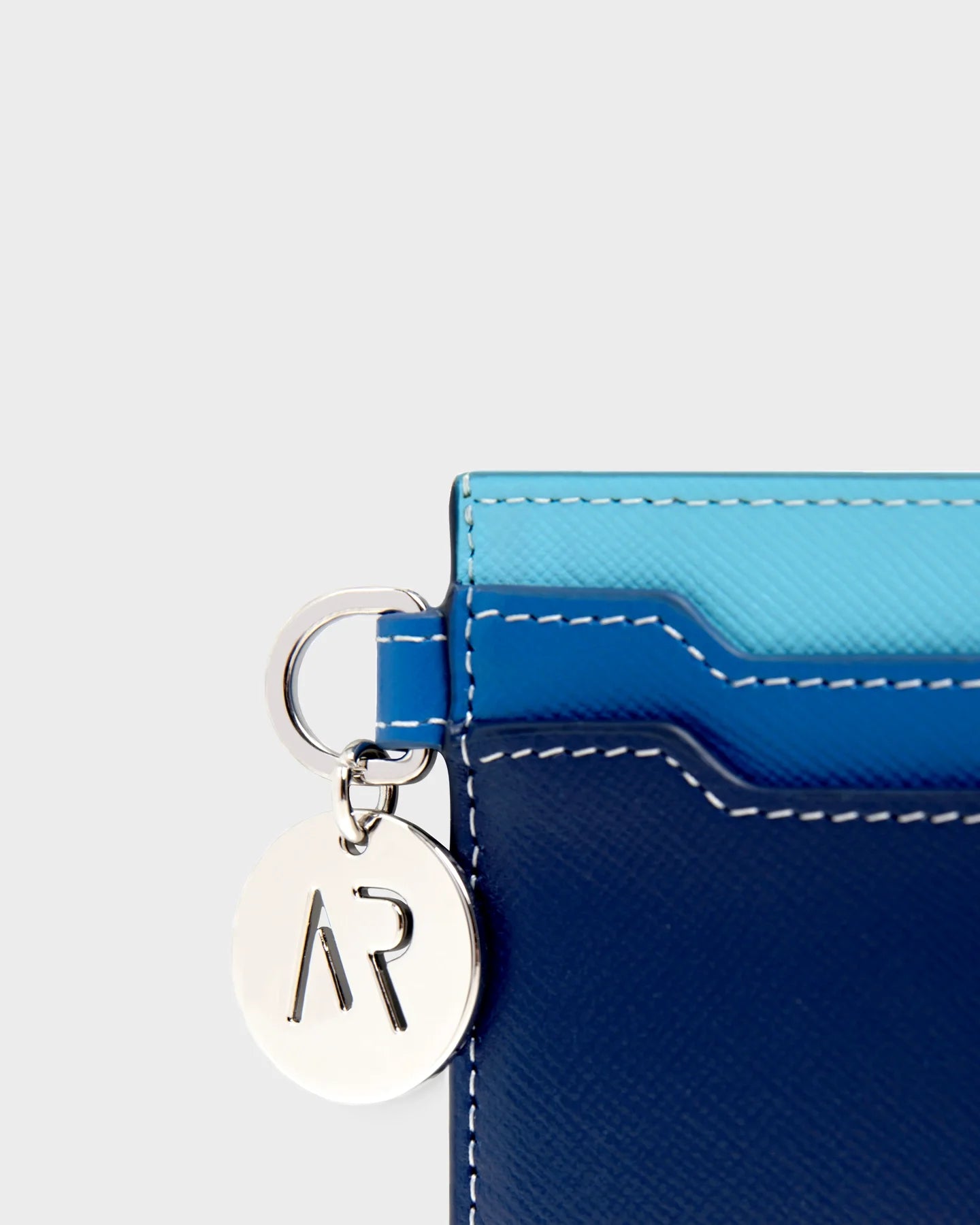 Leather Cardholder In Blue close up detail