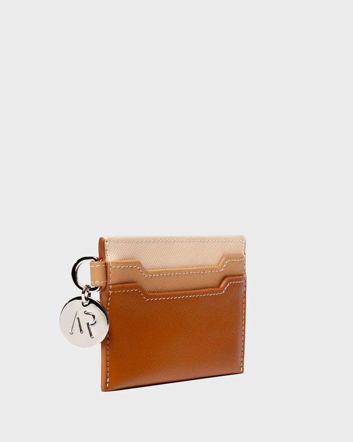 Leather Cardholder In Caramel three quarters view