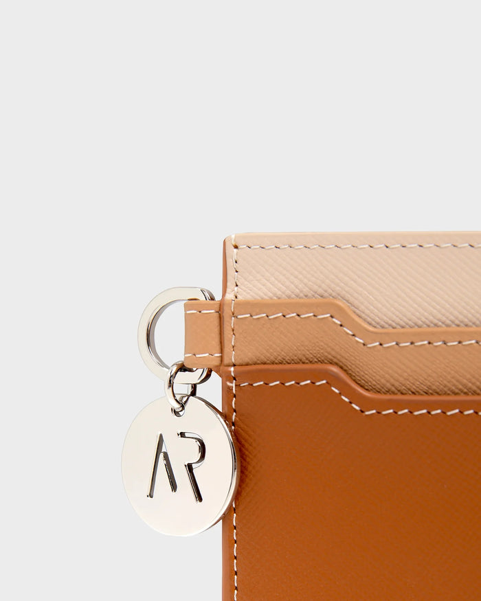 Leather Cardholder In Caramel close up detail