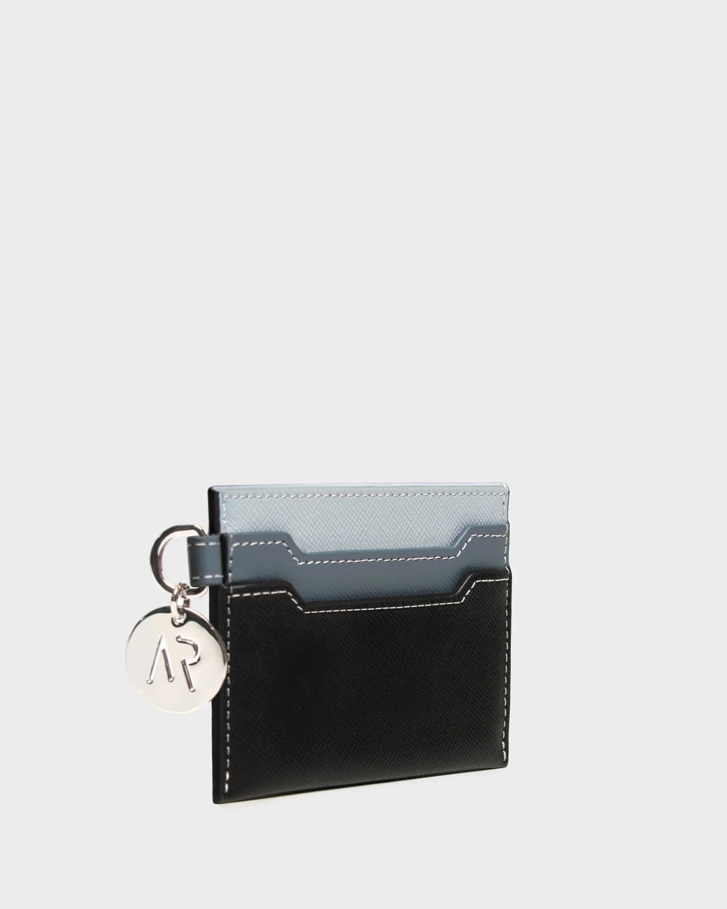 Leather Cardholder In Grey three quarters view