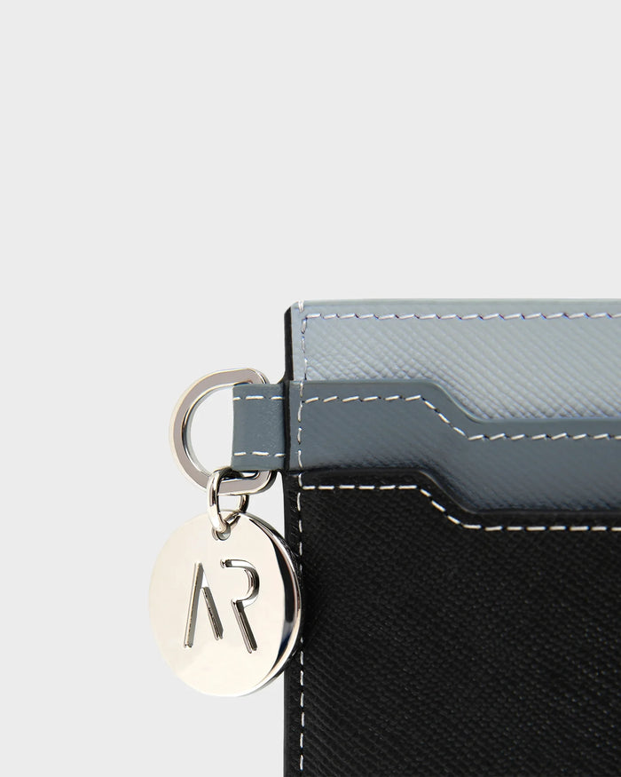 Leather Cardholder In Grey close up detail