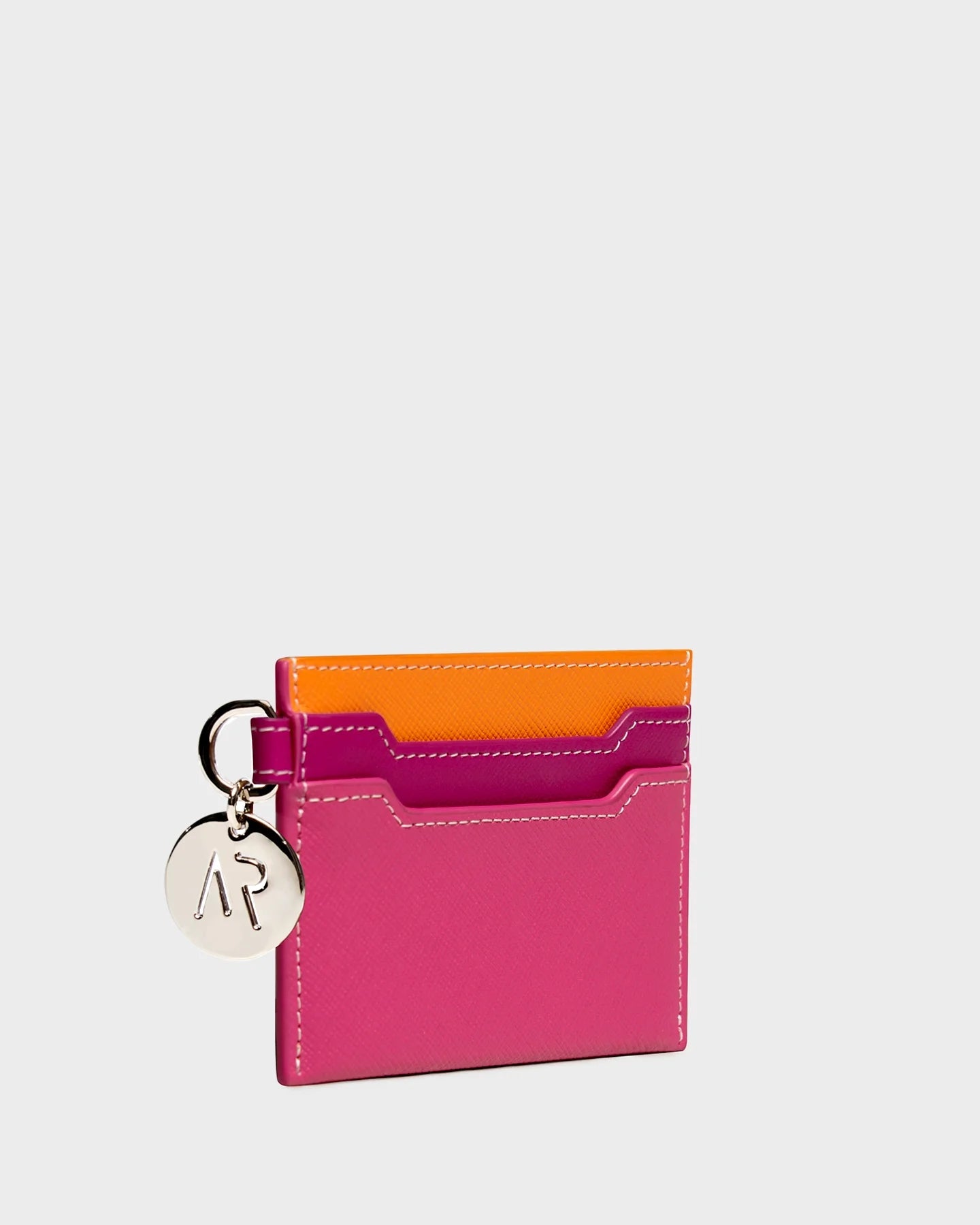 Leather Cardholder In Pink three quarters view